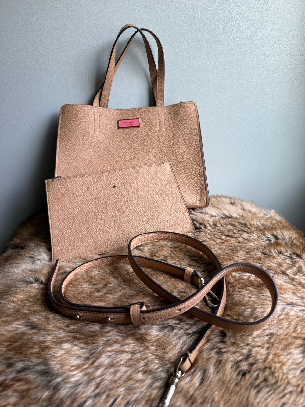 kate spade Blush Beige Pebble Leather Tote with Removable Strap